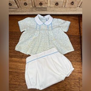 Picolettas white and blue floral cotton summer shirt & shirt set Size 3-6 months
